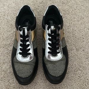 Michael Kors Allie Stride Leather and Glitter Chain Mesh Sneaker